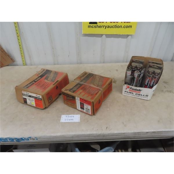 Paslode Prostrip Nails ; 2 3/8 x .113 Box Nearly Full, 2" x .113 Box Sealed, Fuel Cells 6 in Package