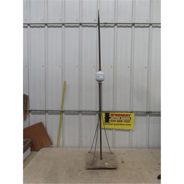 Lightening Rod with White Glass Ball on Wooden Stand 64" Tall