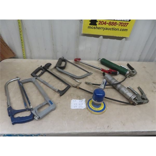 Hack Saw, Grease Gun, Air Sander