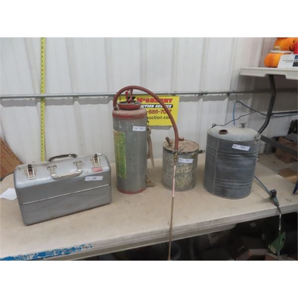 Metal Tool Box, Gas Can, Sprayer