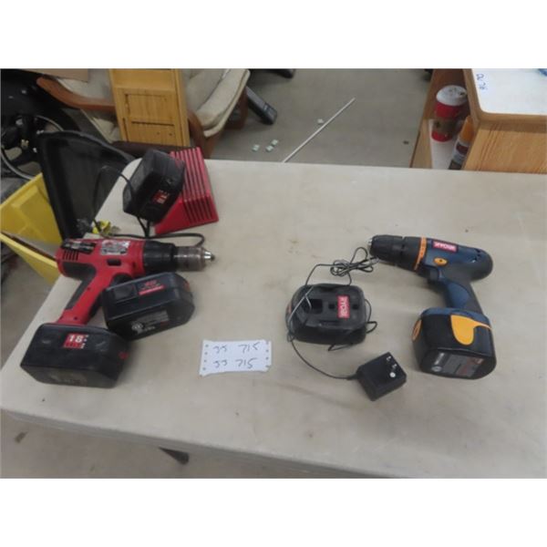 Milwaukee Cordless Drill + Charger, (3) 18V Batteries, Ryobi 9.6 V Drill with Charger + 1 Battery
