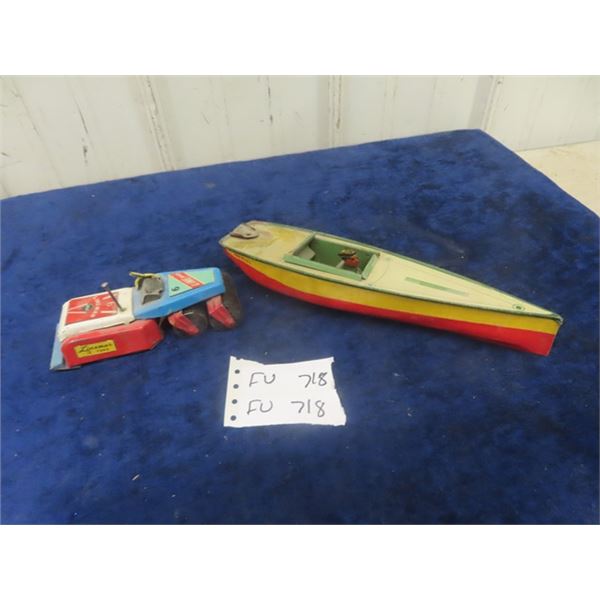 Tin Boat with Man -Made in USA- Lindstrom 10.5" & Linemar Packer 5.5"