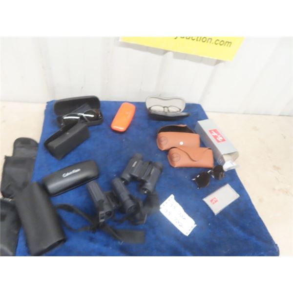 2 Pair Ray Ban Sunglasses + 2 Bushnell Binoculars 8x 25 , Reading Glasses