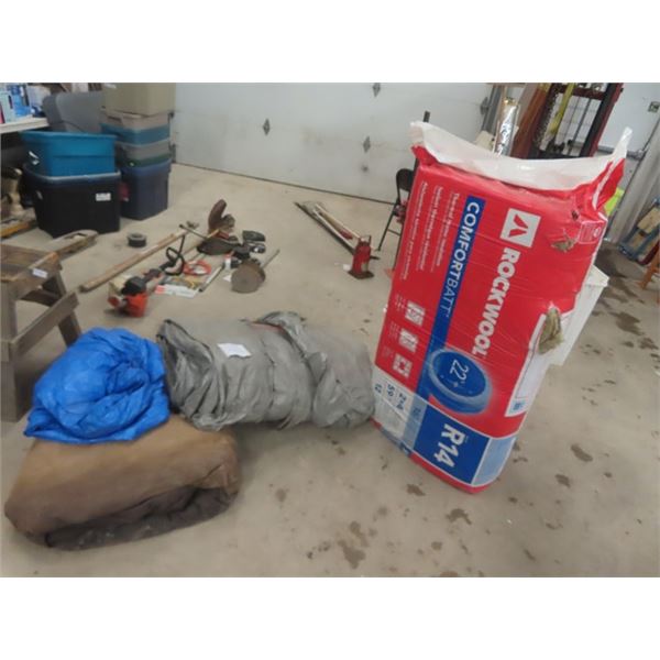 Bag of R14 Insulation & 3 Tarps - 1 is Canvas