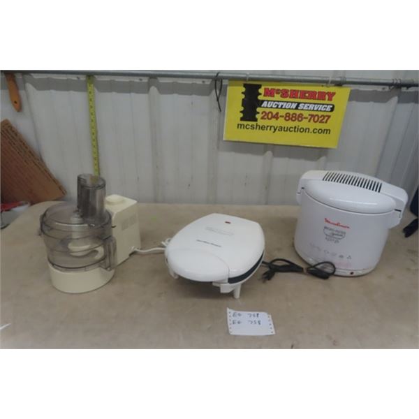 3 Kitchen Appliances; Tefal FoodMaster, Hamilton Beach Grill, Moulinex Deep Fryer