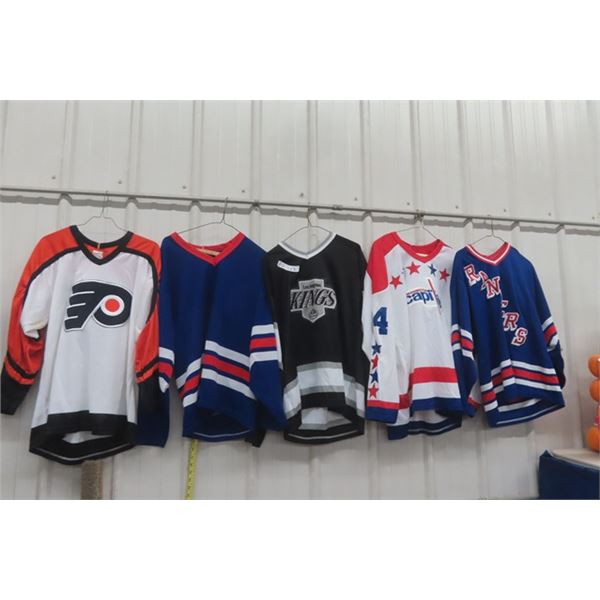 5 Hockey Jerseys All Sz Med ; Flyers, Kings, Capitols, Rangers + 1 Other