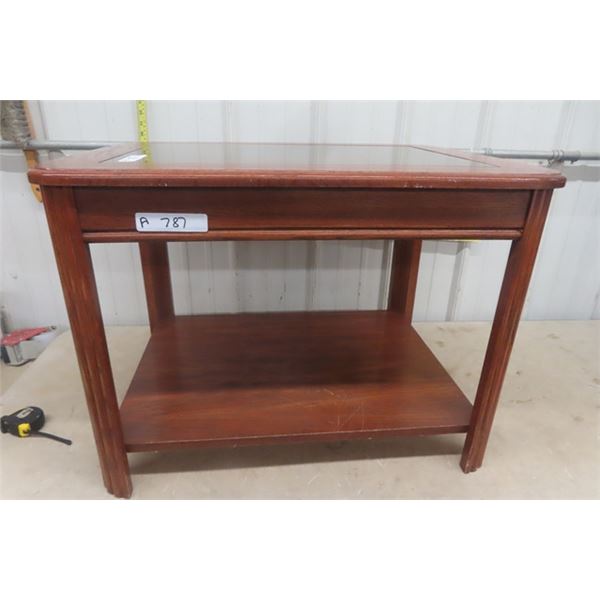 Oak + Glass End Table 21" x 22" x 29"