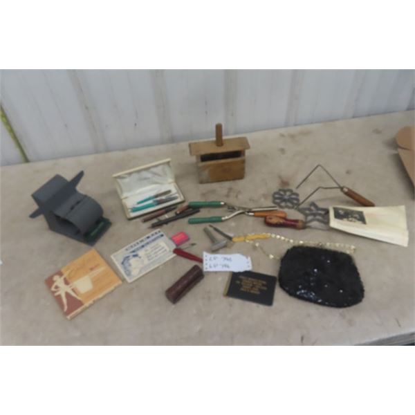 Butter Press, Fountain Pen, Fancy Purse, Baking Press, Curling Iron plus more