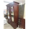 Image 2 : Mahogany Wardrobe with 2 Bevelled Oval Mirrors - Bottom Drawer , Detailed Inlay 81" x 46" x 1