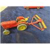 Image 2 : 4 Old Dinkey Toys ; Massey Tractor with Man + Discer, Bedford Truck, Fire Engine, Camper Trailer