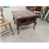 Image 2 : Wooden End Table with 2 Doors 21" x 26" x 26" , Wooden Press Back Chair - Seat Missing