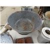 Image 2 : Enamel Bowls + Strainer, Baking Trays, Galvanized Cooler, Coffee Percolator