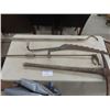 Image 2 : Vintage Yard Tools ; Hay Knife, Pick Axe, Picker, 12'x 24' Tarp