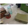 Image 2 : Turret Pipe Tobacco Tin, Sealers, Nabob , Milk Bottle, Enamel Kettle, Jewelry Box