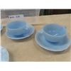 Image 2 : 3 Pyrex Delphite Cup + Saucer Pairs, Candy Dish & Milk Glass Hen on Nest