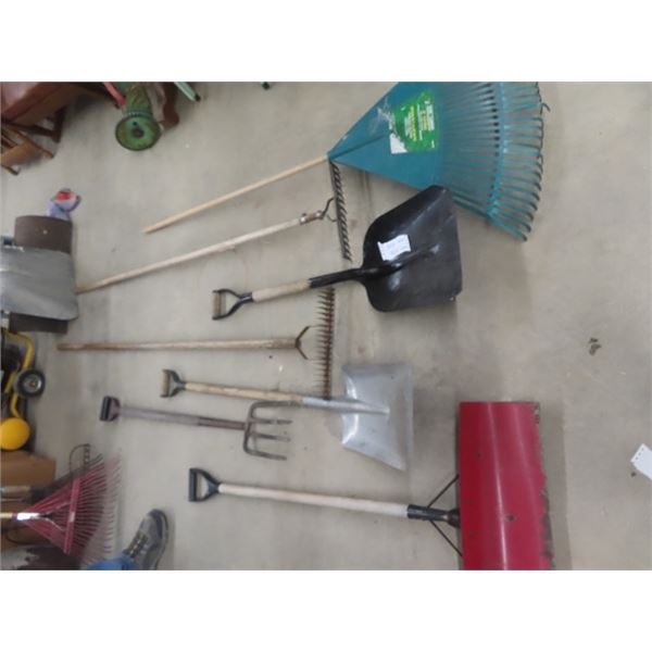 7 Yard Tools; Shovels, Rakes, Forks