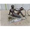 Image 1 : Metal Figure on Slate Lamp Combo with Ashtray - 9.5" Tall  Longest Edge 14"