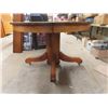Image 2 : 1/4 Cut Oak Round 48" Pedestal Table with (3) 9" Leaves on Casters