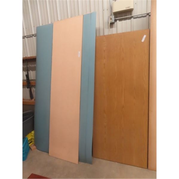 2 Solid Oak Doors 34" x 80" , 2 Laminated Wood Cupboards ; 4' x 8' + 2' x 8' , 2 Laminated Plaster P