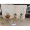Image 1 : 3 Old Oil Lamps - 2 Matching - 1 Close but no Cigar