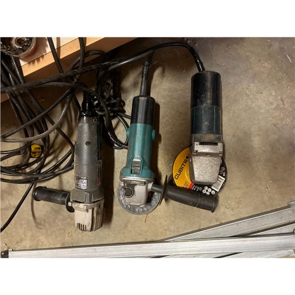 3 GRINDERS, MAKITA 9523NB, CRAFTSMAN, WALTER, INCLUDES ASSORTED CUTOFF BLADES, GRINDING DISCS,