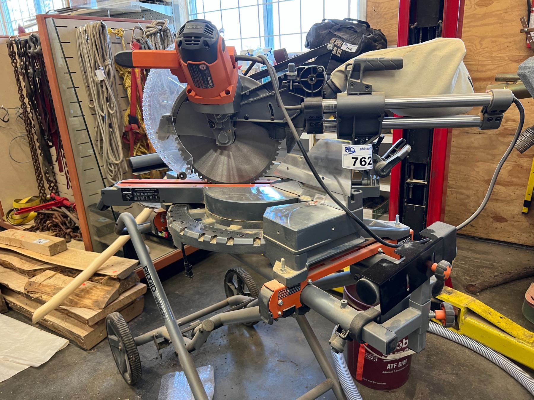 RIDGID COMPOUND SLIDING MITRE SAW. 12" MODEL R4221 WITH FOLDING STAND