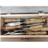 Image 2 : COLLECTION OF WOOD WORKING CHISELS IN WOOD BOX APPROX 17 PC