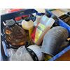 Image 8 : SHELF LOT. HACKSAWS, FITTINGS, AIR HOSE, WET WHEEL SHARPENING STONE, STUDDED GRIP-ON ICE