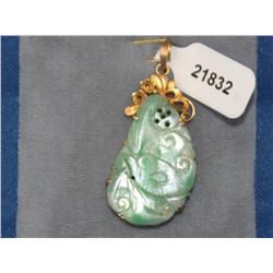 14K Antique Ming Jade Pendant-Estate Piece    