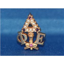 10K Gold Pin W/Seed Pearl, Ruby,Amethyst 4.2gr    