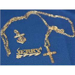 14k Gold Chain W/3 Pendants    