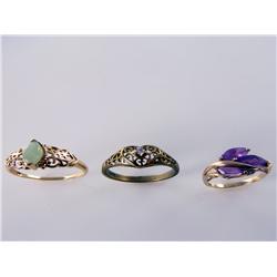 (3) Estate 1920s Original Rings 5.8 Grams Times the Money Marquise Shape Apple Jade Ring    10kt Yel