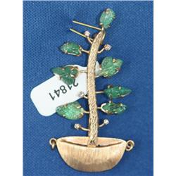 Estate 14k Gold Tree Brooch W/Emeralds & Diamonds 4.0ctw Emeralds + 15 points Diamonds   