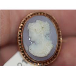 Estate 16K  Gold Civil Ware Era Cameo Brooch Chrysoprase Gemstone   
