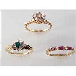 (3) Diamond & Gemstone Rings 6.4 Grams Times the Money Columbian Emerald & Diamond Ring   10kt Yello
