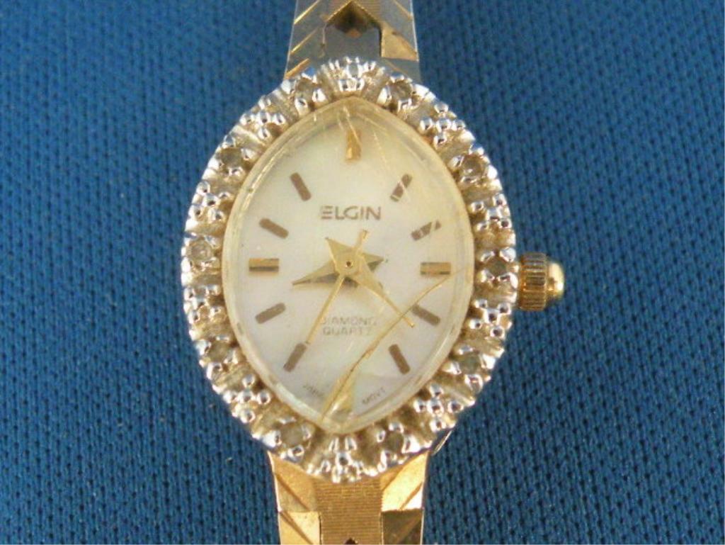 Vintage Elgin Quartz Watch w/Diamondscracked face