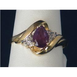 AA Grade Pear Shape Amethyst & Diamond Ring 10k Size 6.75   