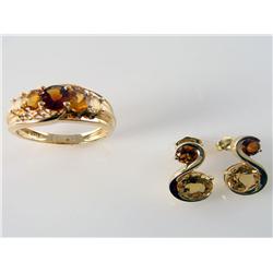 AAA Grade Hessonite Garnet & Citrine Set 14kt Yellow Gold 9.3 Grams     Oval Shape 5 Stone Ring     