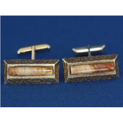 Pair of Sterling Silver Cuff Links W/Banded Agate    