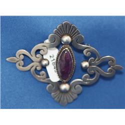 Sterling 1940's Sprathing Era Lopez Brooch Amethyst Cabochon   