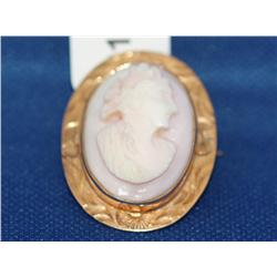10k Gold Victorian Coral Carved Cameo Brooch    