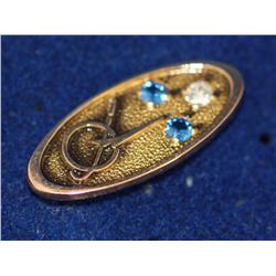 10k Lapel Pin W/Sapphires & Diamond    