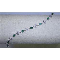 14K White Gold Tennis Bracelet w/Emeralds/Diamonds Needs repaired   