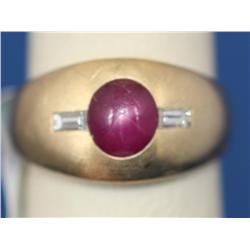 Men's 14K Ring W/Star Ruby & Diamonds 6.3gr    