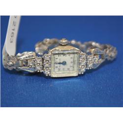 1920's 14K White Gold Bulova Watch & Band W/1.0ctw 1ctw Diamond IT RUNS   