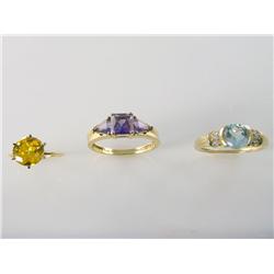 (3) AAA Grade Gemstone Rings 9.9 Grams Times the Money AAA Grade Deep Purple Amethyst Ring   14kt Ye