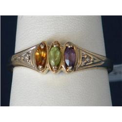 Marquise Shape Multi Gemstone & Diamond Ring 10kt Size 8.25   