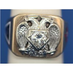 Men's 14K Masonic Ring W/0.85ct Diamond 22.8gr    