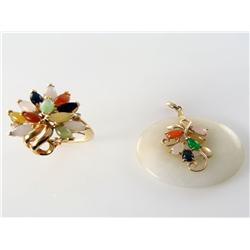 AAA Grade Colored Jade Set Of 2 14kt Yellow Gold 13.3 Grams     AAA Grade Colored Jade Ring     AAA 