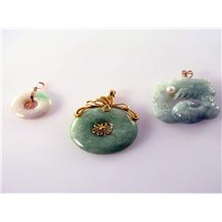 (3) AAA Grade Apple Jade Pendants Times the Money AAA Grade Hand Carved Jade Dragon   14kt Yellow Go